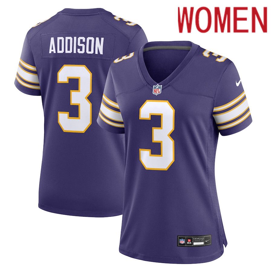 Women Minnesota Vikings 3 Jordan Addison Nike Purple Classic Player Game NFL Jersey